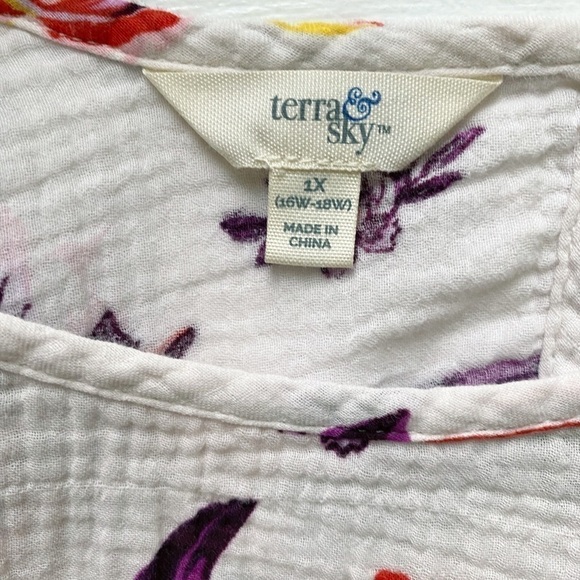 Terra & Sky White with Purple and Orange Floral Peasant Style Top - Picture 5 of 9